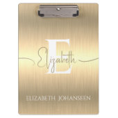 Trendy Stylish Gold Brushed Metallic Mit Monogramm Klemmbrett (Vorderseite)