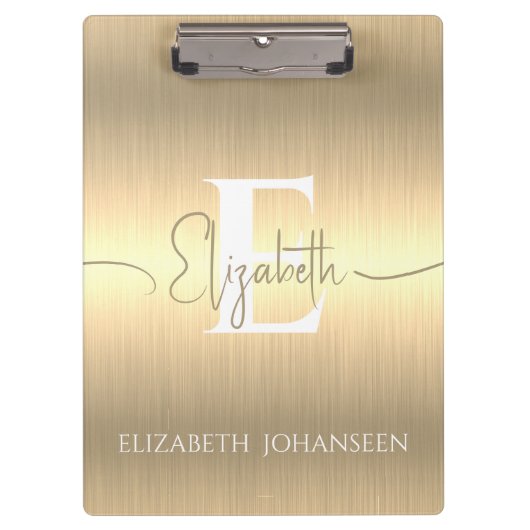 Trendy Stylish Gold Brushed Metallic Mit Monogramm Klemmbrett (Vorderseite)