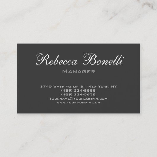 Trendy Stylish Gray Script Manager Business Card Visitenkarte (Vorderseite)