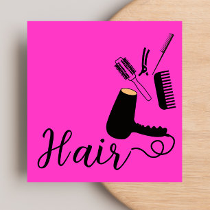 Trendy Stylish Hair Stylist Black & Pink Quadratische Visitenkarte