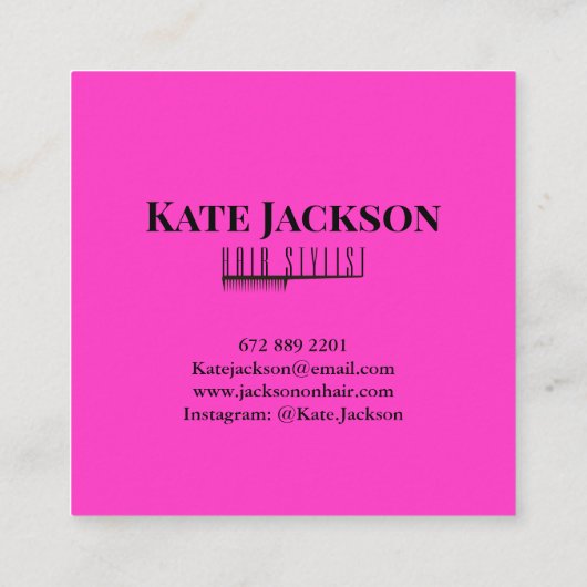 Trendy Stylish Hair Stylist Black & Pink Quadratische Visitenkarte (Rückseite)