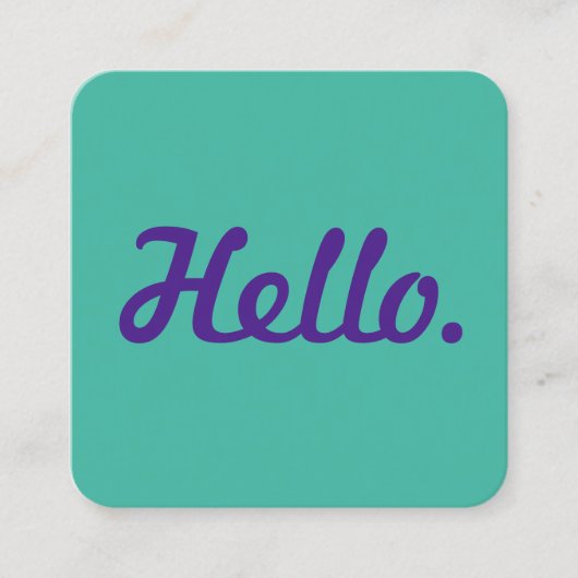 Trendy Stylish Hello Blue & Lila Lässiges Script Quadratische Visitenkarte (Vorderseite)