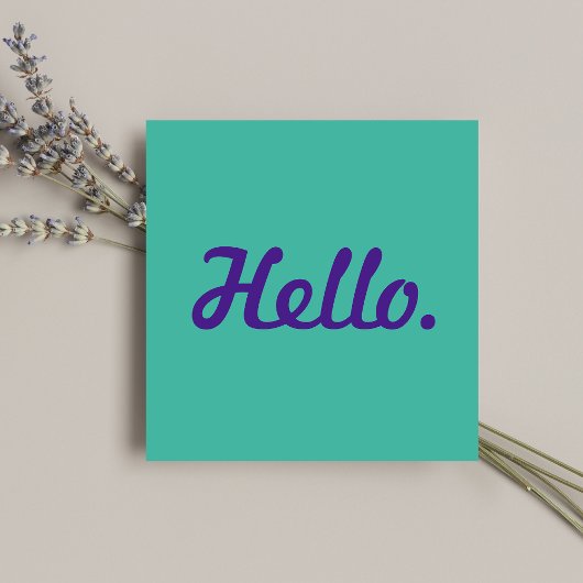 Trendy Stylish Hello Blue & Lila Lässiges Script Quadratische Visitenkarte