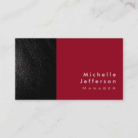 Trendy Stylish Leather Carmine Red Business Card Visitenkarte (Vorderseite)