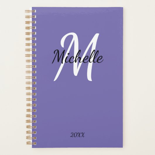 Trendy Stylish Lila Monogram Name + Initial Planer (Vorderseite)