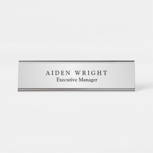 Trendy Stylish Modern Minimalistisch Silver Gray Schreibtischnamensplakette (Vorderseite )