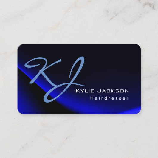 Trendy Stylish Monogram Blue Hairdresser Visitenkarte (Vorderseite)