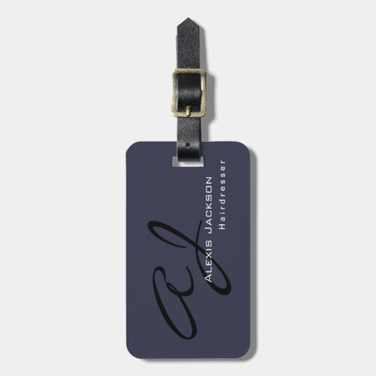 Trendy Stylish Monogram Dark Gray Blue Gepäckanhänger (Vorderseite vertikal)