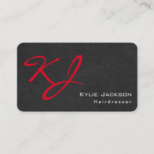 Trendy Stylish Monogram Gray Red Friseur Visitenkarte