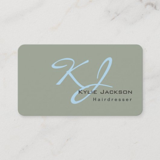 Trendy Stylish Monogram Grey Blue Friseur Visitenkarte (Vorderseite)
