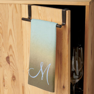 Trendy Stylish Monogram Ombre Blue Brown Geschirrtuch