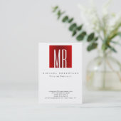 Trendy Stylish Monogram White Red Business Card Visitenkarte (Stehend Vorderseite)