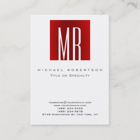 Trendy Stylish Monogram White Red Business Card Visitenkarte (Vorderseite)