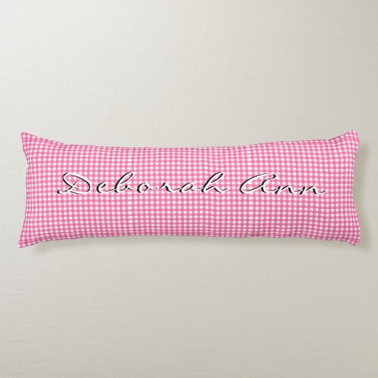 Trendy Stylish Pink Gingham Personalisiert Seitenschläferkissen (Vorderseite)