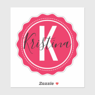 Trendy Stylish Pink Monogram Initial & Name Aufkleber