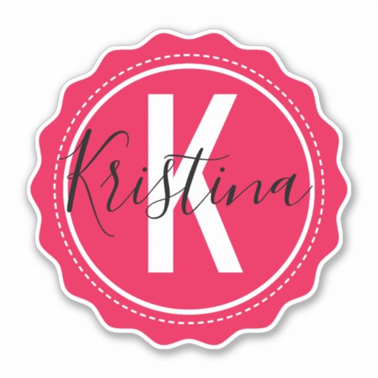 Trendy Stylish Pink Monogram Initial & Name Aufkleber (Vorderseite)