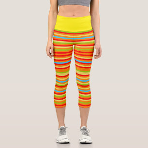 Trendy Stylish Rainbow Stripes Capri Leggings