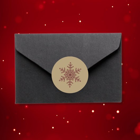 Trendy Stylish Red and Gold Christmas Snowflake Runder Aufkleber