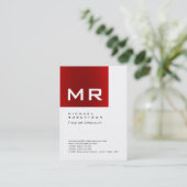 Trendy Stylish Red White Monogram Business Card Visitenkarte (Stehend Vorderseite)
