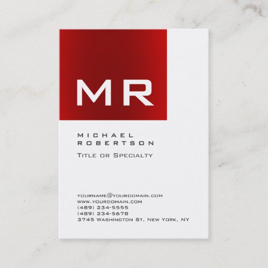 Trendy Stylish Red White Monogram Business Card Visitenkarte (Vorderseite)