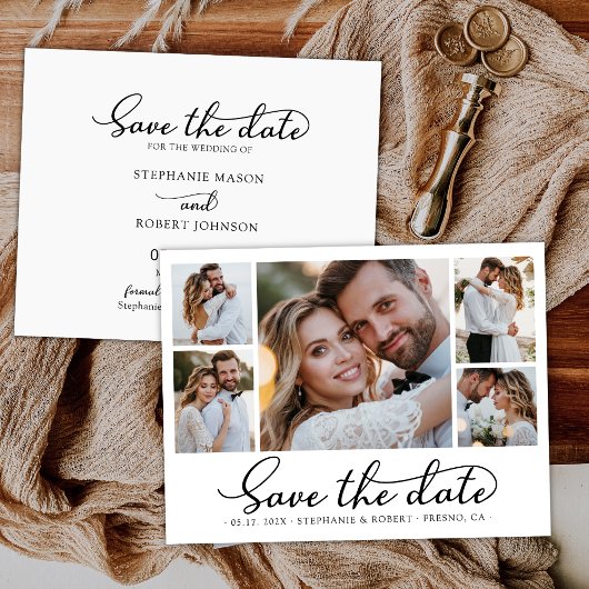 Trendy Stylish Script 3 Foto Collage Wedding Save The Date