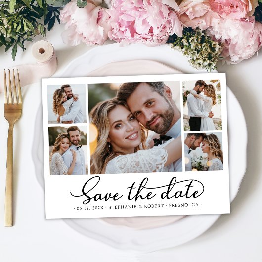 Trendy Stylish Script 3 Foto Collage Wedding Save The Date