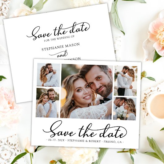 Trendy Stylish Script 3 Foto Collage Wedding Save The Date