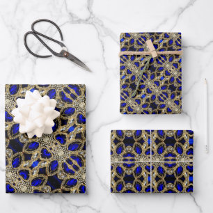 Trendy Stylish Türkise Gold Silver Sapphire Blue Geschenkpapier Set