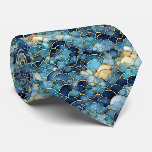 Trendy Stylish Watercolor Blue Clouds Krawatte (Gerollt)