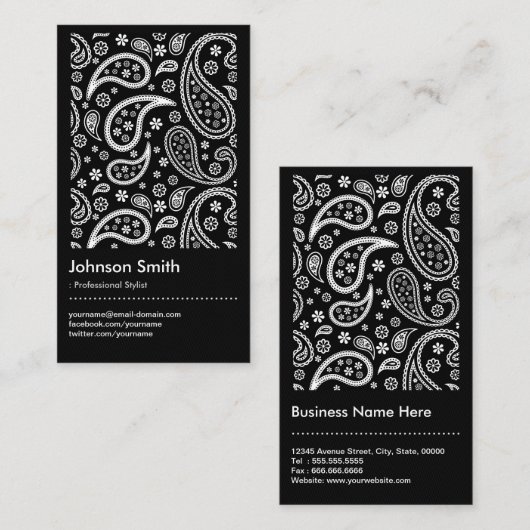 Trendy Stylist - Schwarzweiß-Paisley-Muster Visitenkarte (Vorne/Hinten)