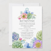Trendy Succulent Floral Bat Mitzvah Einladung (Vorderseite)