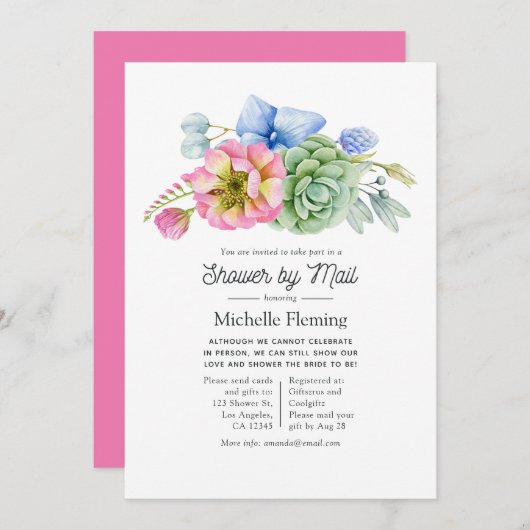 Trendy Succulent Floral Brautparty by Mail Einladung (Vorne/Hinten)