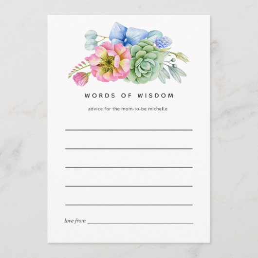 Trendy Succulent Floral Brautparty Ratschläge Hinweiskarte (Vorderseite)