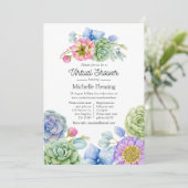 Trendy Succulent Floral Virtual Baby Dusche Einladung (Stehend Vorderseite)