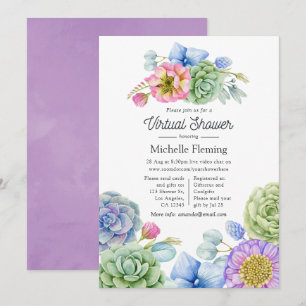 Trendy Succulent Floral Virtual Baby Dusche Einladung