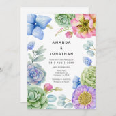 Trendy Succulent Floral Wedding Einladung (Vorne/Hinten)