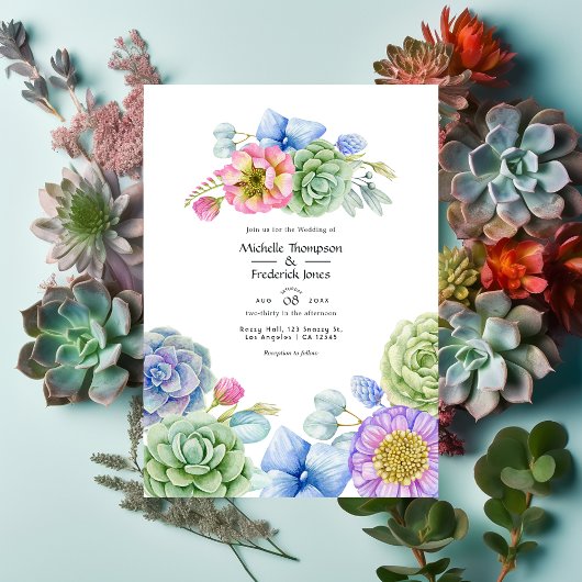 Trendy Succulent Floral Wedding Einladung