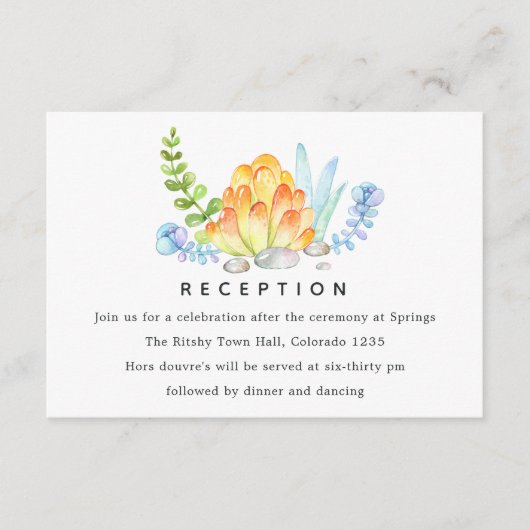 Trendy Succulent Floral Wedding Reception Begleitkarte (Vorderseite)
