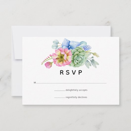 Trendy Succulent Floral Wedding RSVP Karte (Vorderseite)