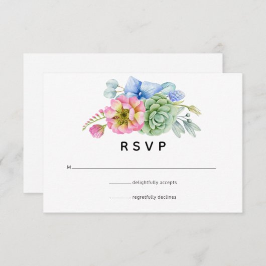 Trendy Succulent Floral Wedding RSVP Karte (Vorne/Hinten)