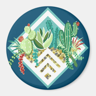 Trendy Succulents & Cactus Geometric Terrarium Magnet