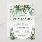 Trendy succuly eucalyptus boho quinceanera einladung (Vorderseite)