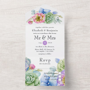 Trendy Sukkulente Hochzeit mit tropischer Flora All In One Einladung