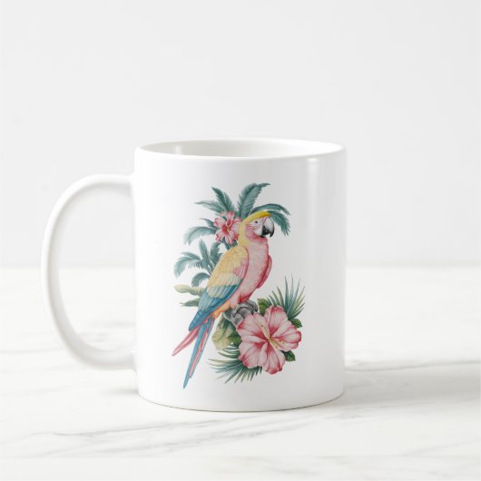 Trendy Summer beach Parrot and Hibiscus Flowers Kaffeetasse (Links)