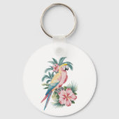 Trendy Summer Beach Parrot und Hibiskus Blume Schlüsselanhänger (Vorderseite)