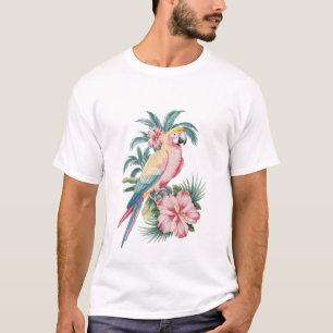 Trendy Summer Beach Parrot und Hibiskus Blume T-Shirt