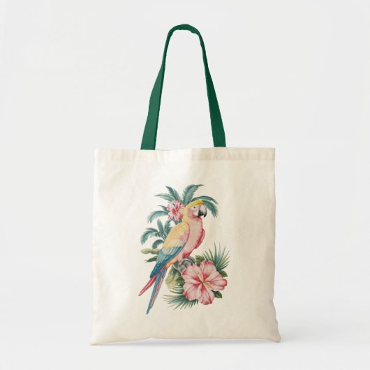 Trendy Summer Beach Parrot und Hibiskus Blume Tragetasche (Vorne)