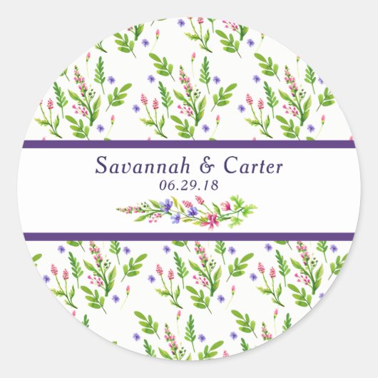 Trendy Summer Blume Hochzeitsticker Runder Aufkleber (Vorderseite)