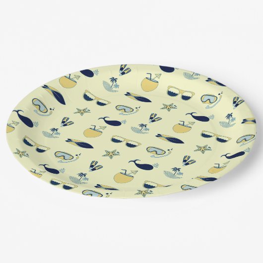 Trendy Summer Icons Muster Pappteller (Schrägansicht)