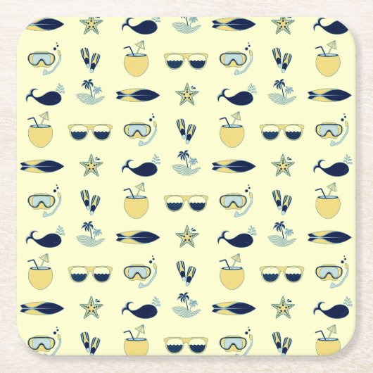 Trendy Summer Icons Muster Rechteckiger Pappuntersetzer (Vorderseite)